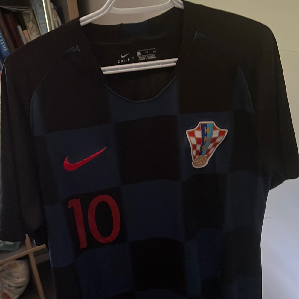 Black and blue checkered men’s Croatia Soccer Jersey